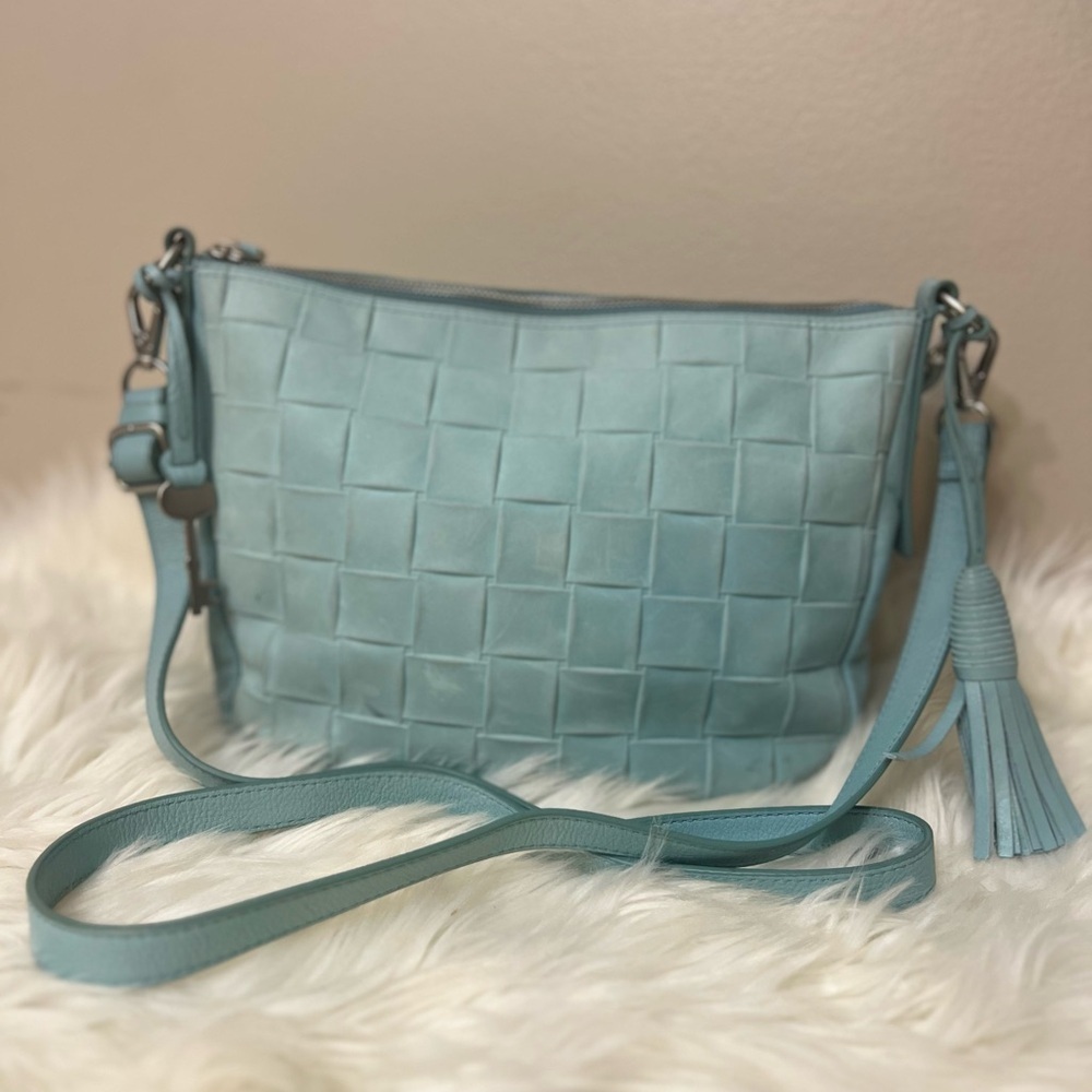 Fossil Light Blue Woven Crossbody Bag